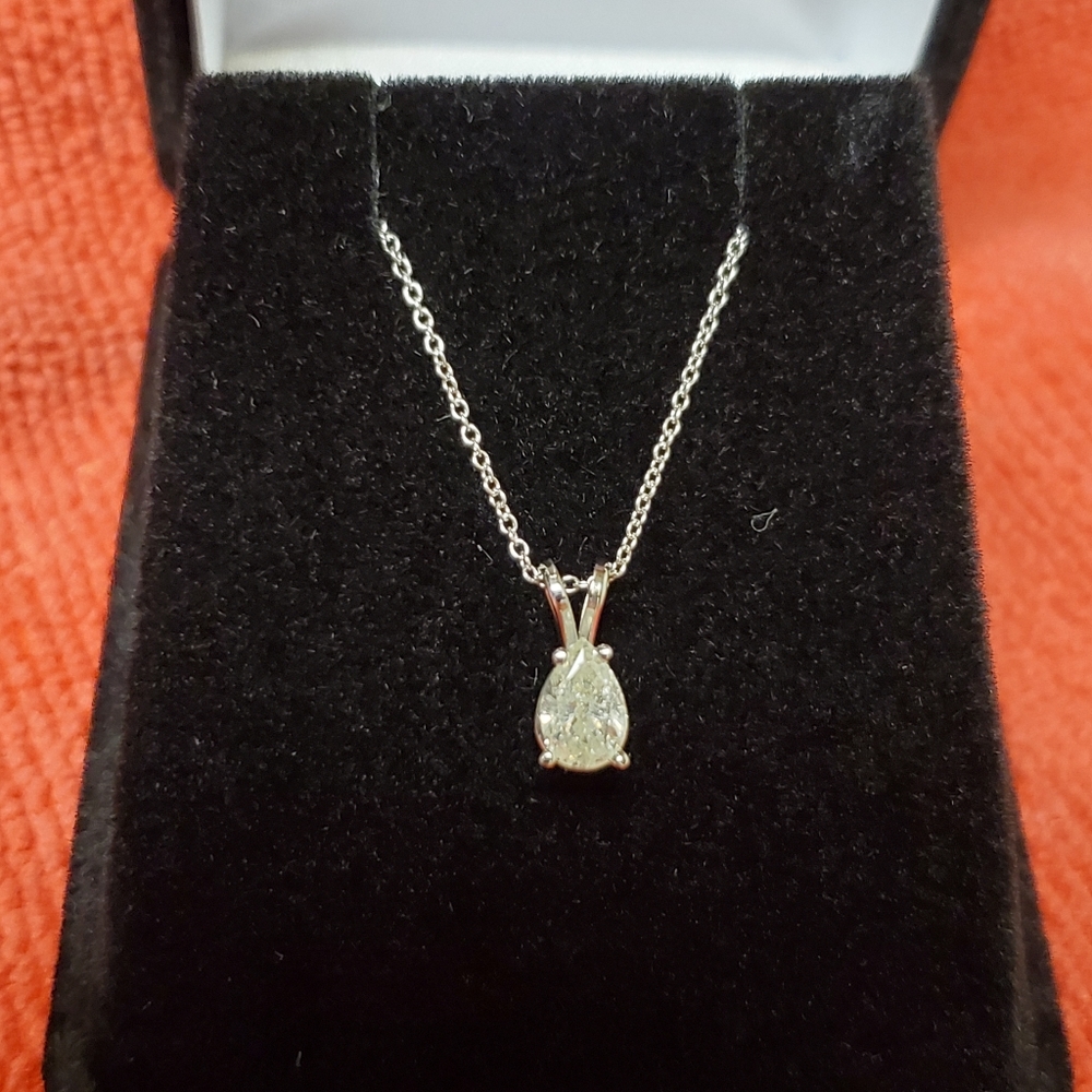 EGL Certified .64ct Natural Diamond Pear Solitaire necklace 14k solid white gold